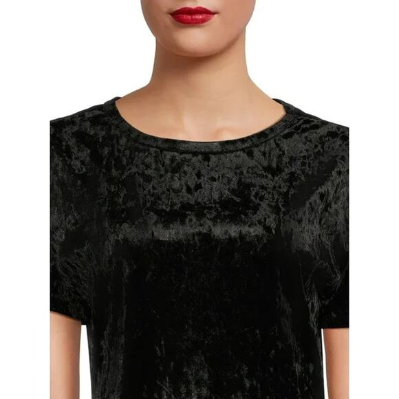 Time and Tru Womens Crushed Velvet Peplum Top Short Sleeve Black Blouse Size XL - Picture 3 of 6